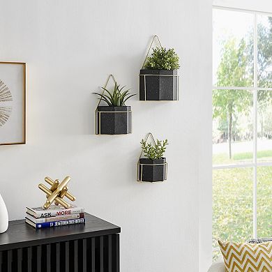 Danya B. Geometric Wall Planters With Gold Accents Set Of 3