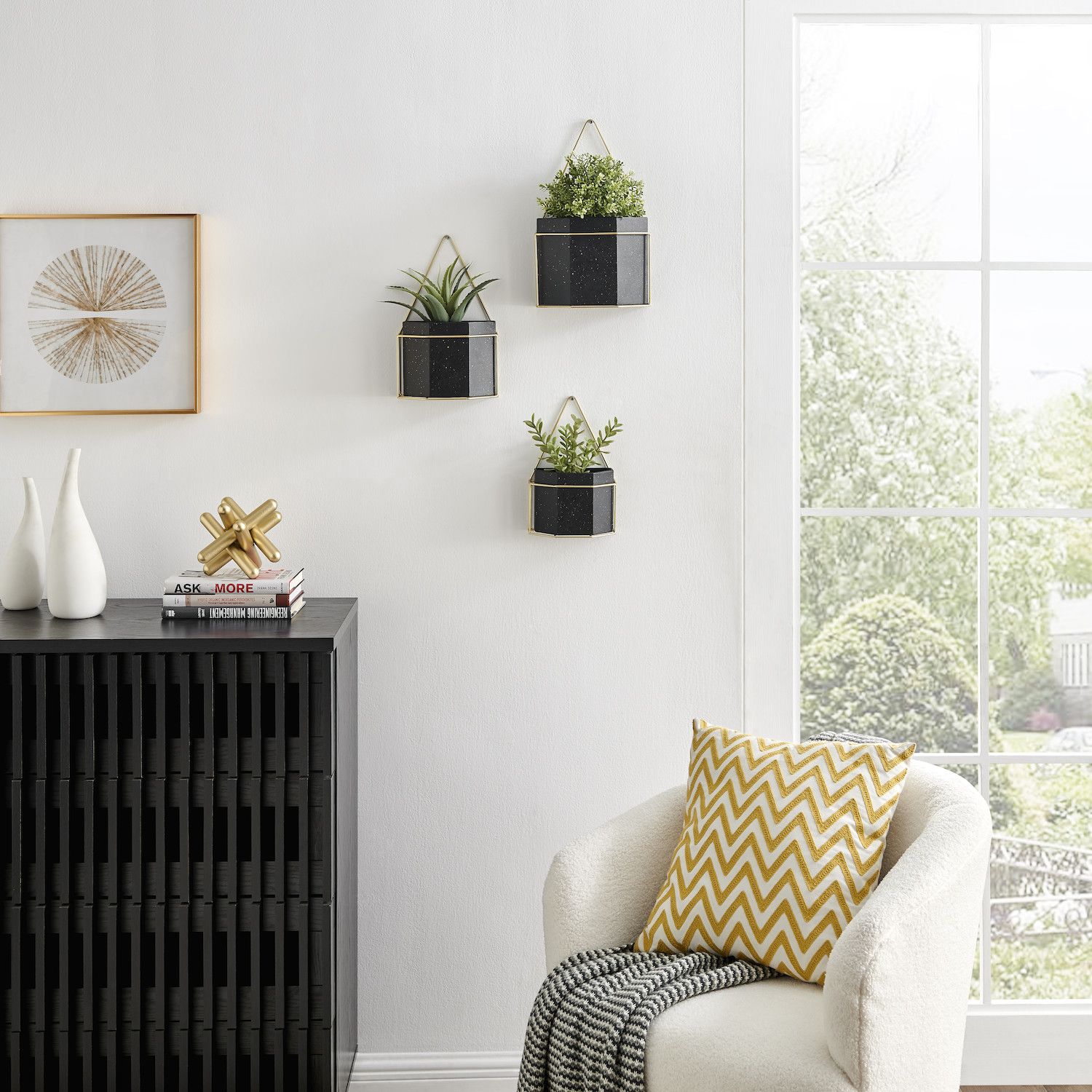 Danya B. Geometric Wall Planters With Gold Accents Set Of 3