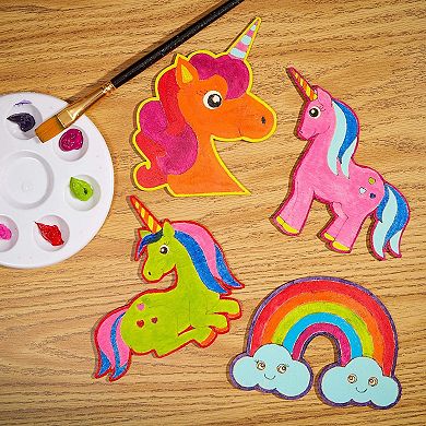 24 Pack Unfinished Wood Cutouts For Diy Crafts, Unicorn Rainbow Arch, 4 Designs
