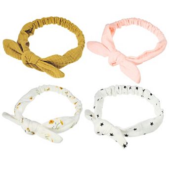 4 pc Fashion Wide Side Knotted Headbands For Girls Pink Yellow 7.48"x1.97"