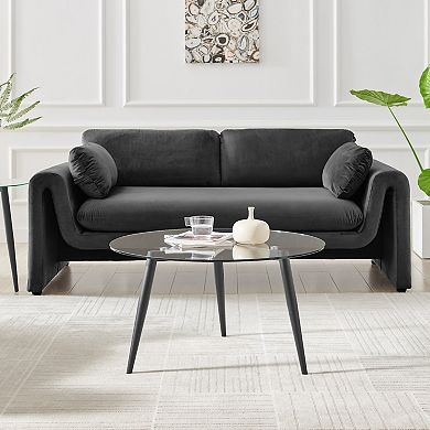 Van Beuren Coffee And Side Table Set With Modern Metal Taper Legs And Clear Glass Tabletop