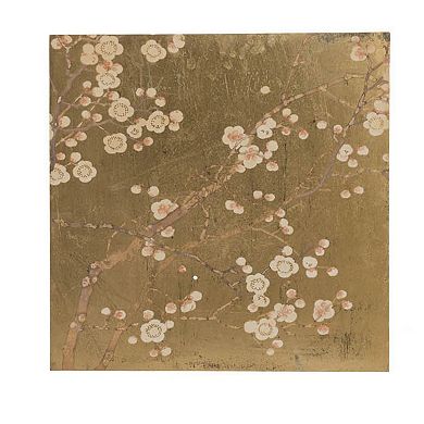 Tim 24 Inch Wall Art Set Of 2, Divided Floral Design, Square, Gold, Brown