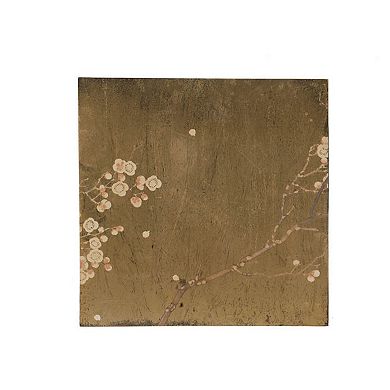 Tim 24 Inch Wall Art Set Of 2, Divided Floral Design, Square, Gold, Brown