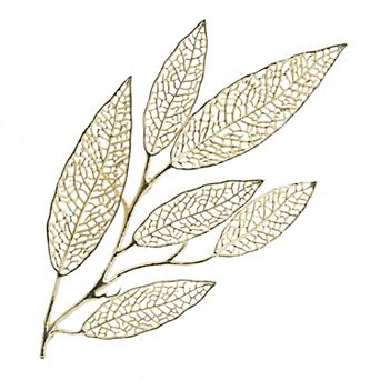35 Inch Wall Art Decor, Large Carved Leaf Design, Aluminum Gold Finish