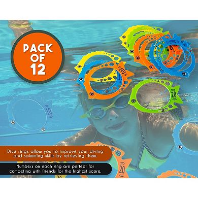 12 Pack Fish Shaped Poo Diving Rings For Kids Swimming Pool Party Dive Games Toy