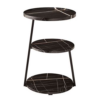 Skylar Round 3 tier Side Accent Table With Raised Lip Edge Tabletop And Midcentury Modern Metal Legs