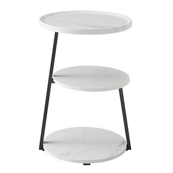 Skylar Round 3 tier Side Accent Table With Raised Lip Edge Tabletop And Midcentury Modern Metal Legs
