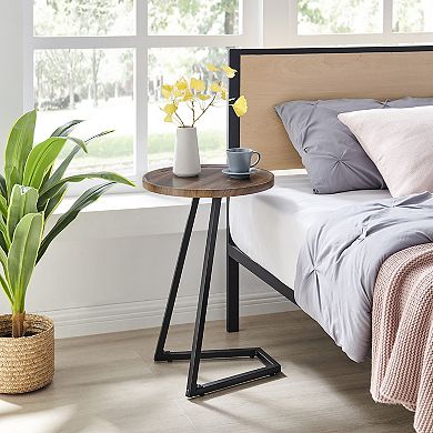 Addison Round Raised Lip Edge Couch-side Accent C-table With Modern Geometric Metal Pedestal Leg