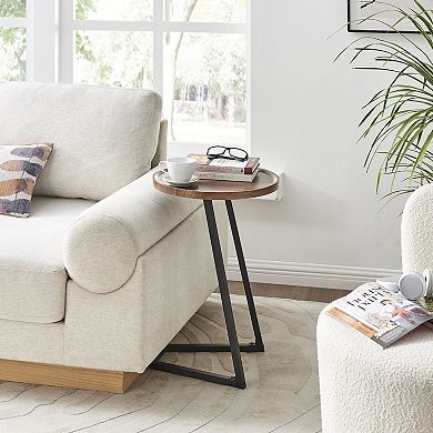 Addison Round Raised Lip Edge Couch-side Accent C-table With Modern Geometric Metal Pedestal Leg