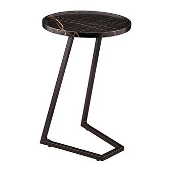 Addison Round Raised Lip Edge Couch-side Accent C-table With Modern Geometric Metal Pedestal Leg