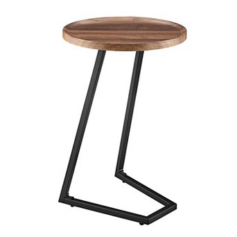 Addison Round Raised Lip Edge Couch-side Accent C-table With Modern Geometric Metal Pedestal Leg