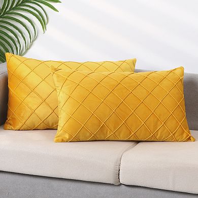 2Pcs Soft Velvet Decorative Pillow Covers Solid Geometric Textured Cushion Covers 12"x20"