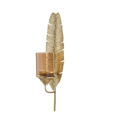 Ava 17" Gold Feather Metal Wall Candle Sconces (set Of 2)