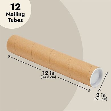 12 Pack Mailing Tubes, 2x12 Inch Round Cardboard Mailers With Caps For Posters
