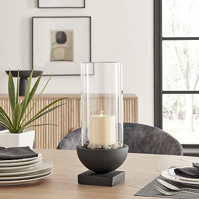 Danya B. Modern Black Metal Bold Pedestal And Glass Votive Candle Holder