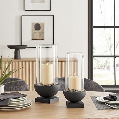 Danya B. Modern Black Metal Bold Pedestal And Glass Votive Candle Holder