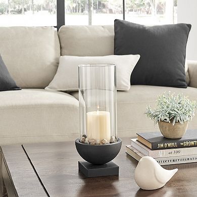 Danya B. Modern Black Metal Bold Pedestal And Glass Votive Candle Holder