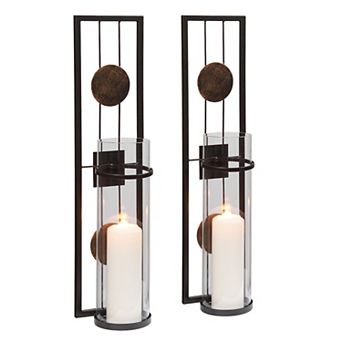 20 in Modern Floating Decorative Metal Medallion Pillar Candle Sconces Wall Mount Set Of 2