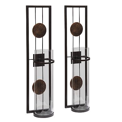 20 In. Modern Floating Decorative Metal Medallion Pillar Candle Sconces Wall Mount Set Of 2