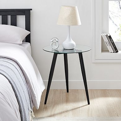 Van Beuren Side Table With Modern Metal Taper Legs And Clear Glass Tabletop