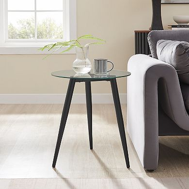 Van Beuren Side Table With Modern Metal Taper Legs And Clear Glass Tabletop