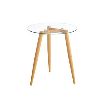 Van Beuren Side Table With Modern Metal Taper Legs And Clear Glass Tabletop