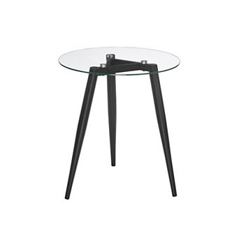 Van Beuren Side Table With Modern Metal Taper Legs And Clear Glass Tabletop