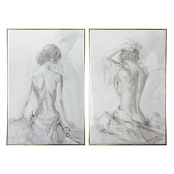 Tia 33 X 49 Hanging Wall Art Portrait Set Of 2, Gray Feminine Figure Sketch