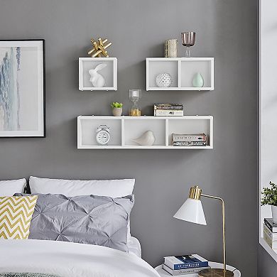 Bauhaus Floating Geometric Modular Cubby Wall Shelves - Set Of 3 Sizes