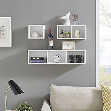 Bauhaus Floating Geometric Modular Cubby Wall Shelves - Set Of 3 Sizes