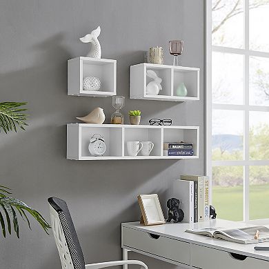 Bauhaus Floating Geometric Modular Cubby Wall Shelves - Set Of 3 Sizes