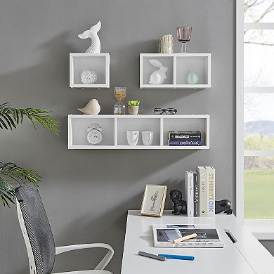 Bauhaus Floating Geometric Modular Cubby Wall Shelves - Set Of 3 Sizes