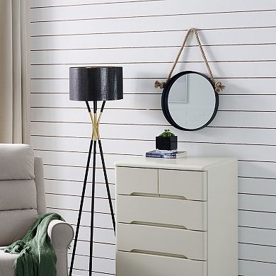 15in Black Iron Framed Round Accent Mirror With Hanging Rope