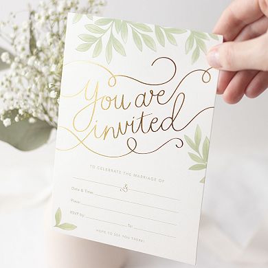 Rileys & Co 50 Pack Wedding Invitation Cards With Envelopes, With Bonus Stickers And Gold Foil Print