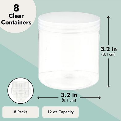 Slime Containers With Lids - 8 Pack 12 Oz Clear Plastic Jars For Kids Diy Crafts