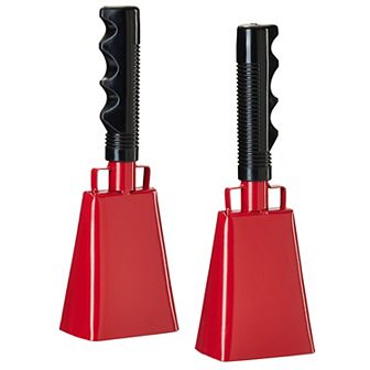 2 Pack Large Red Metal Cowbells For Football Games, 9" Percussion Noise Makers