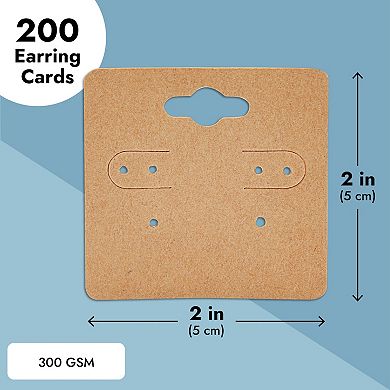 200 Pack Earring Display Cards Holder For Selling Jewelry, Ear Studs, Kraft 2x2"