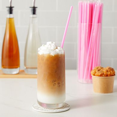 300 Count Plastic Pink Disposable Drinking Straws For Baby Shower, Birthday, 10"