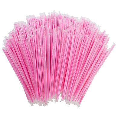300 Count Plastic Pink Disposable Drinking Straws For Baby Shower, Birthday, 10"