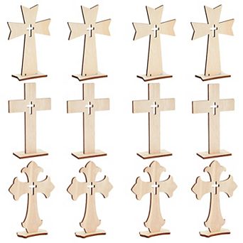 12 Pack Wooden Crosses For Crafts, Wood Crosses For Centerpieces, Decor, 3 Sizes