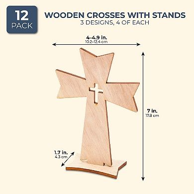 12 Pack Wooden Crosses For Crafts, Wood Crosses For Centerpieces, Decor, 3 Sizes
