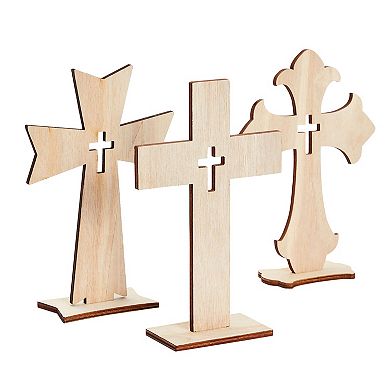 12 Pack Wooden Crosses For Crafts, Wood Crosses For Centerpieces, Decor, 3 Sizes