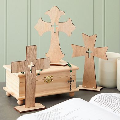 12 Pack Wooden Crosses For Crafts, Wood Crosses For Centerpieces, Decor, 3 Sizes