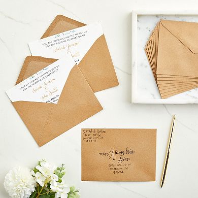 Kraft Paper Invitation Envelopes 4x6 A6 V-Flap Envelopes, 50 Pack