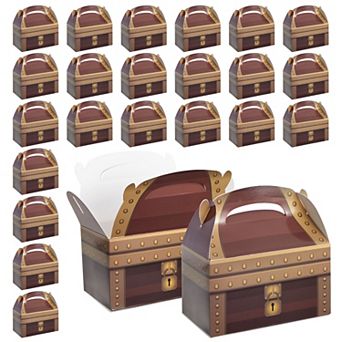 24 Pack Pirate Treasure Chest Design Treat Boxes, 6.25 x 3.6 x 3.5 In