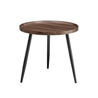 Paxton Raised Lip Edge Side Table With Modern Black Metal Taper Legs - Round