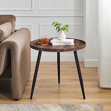 Paxton Raised Lip Edge Side Table With Modern Black Metal Taper Legs - Round