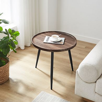 Paxton Raised Lip Edge Side Table With Modern Black Metal Taper Legs - Round