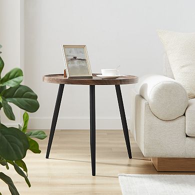 Paxton Raised Lip Edge Side Table With Modern Black Metal Taper Legs - Round