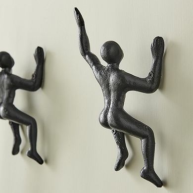 "wall Climber" Cast Iron Decorative Black Wall Mount Hooks (set Of 2)